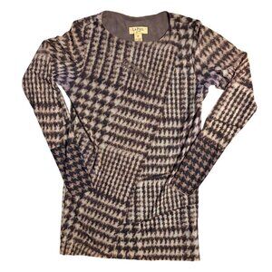 LaPiel By AMB Design S/M Florence Stretch Knit Top Houndstooth Sheer La Piel